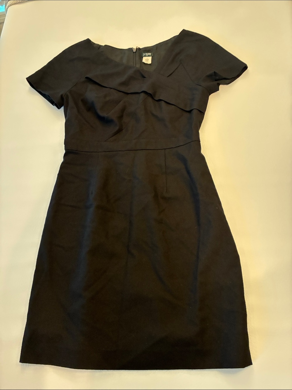 J. Crew Black Ruffle-Detail Short Sleeve Sheath Dress
